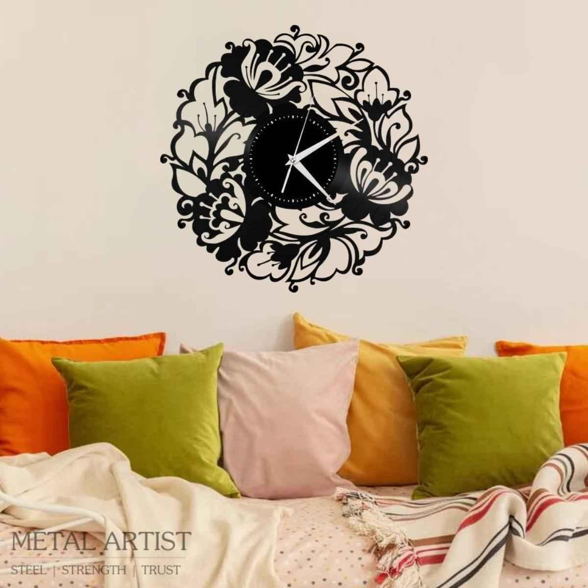 Flowers Vinyl Wall Clock | Metal Wall Clock - Metal Artist