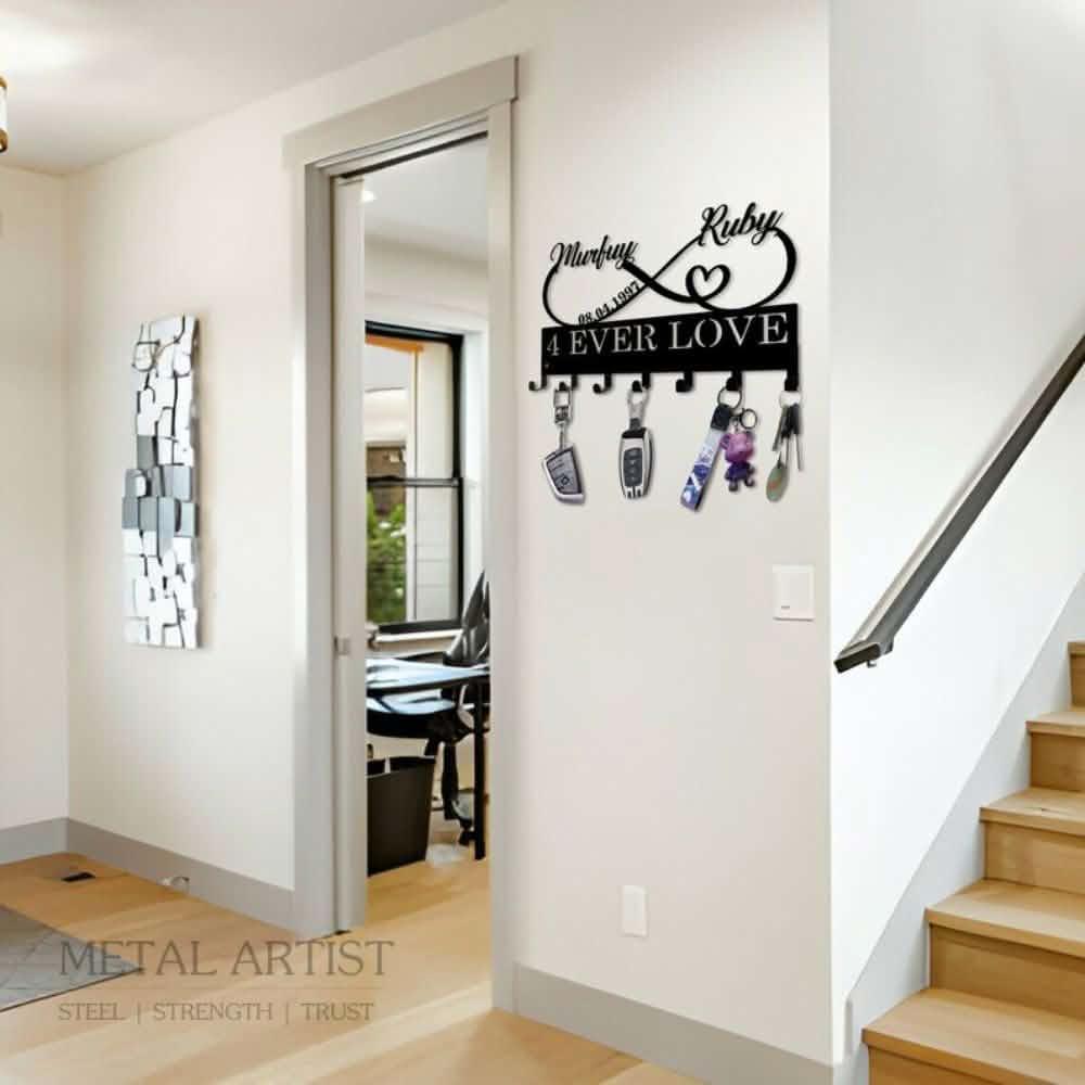 Personalized Name Key Rack | Metal Heart Key Rack - Metal Artist