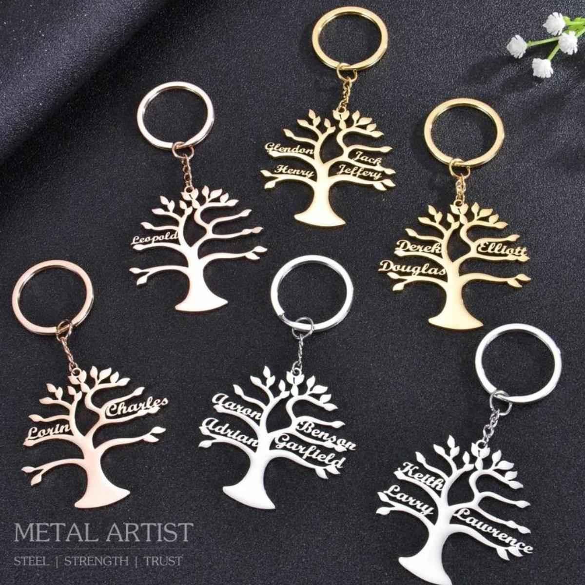 Stainless Steel Family Tree Keychain