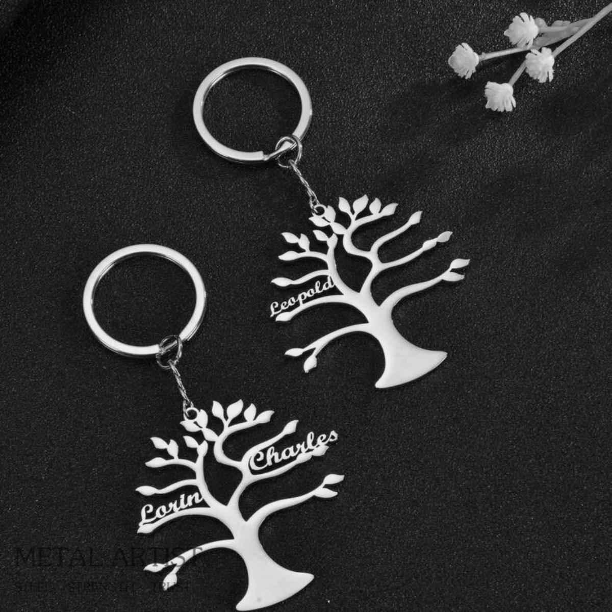Stainless Steel Family Tree Keychain