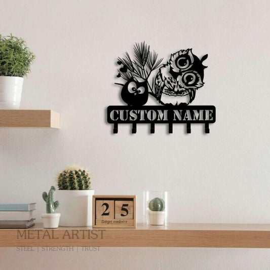 Owl Key Holder Personalized Name Key Rack - Metal Artist